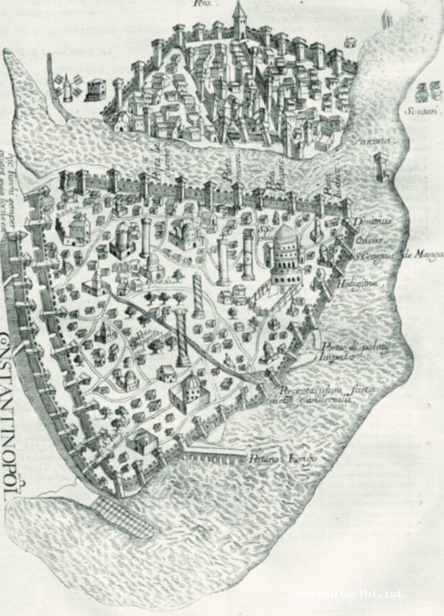 1- C. Buondelmonti, the oldest Istanbul map known in history, drawn in 1420, published in A. Banduri 1711