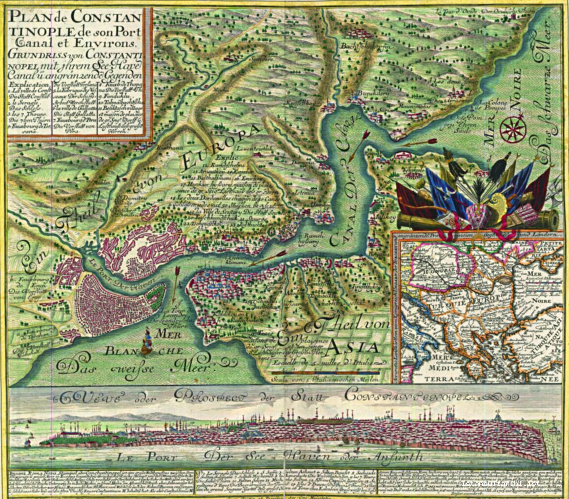 13- Andelfinger & Seutter, map of Istanbul with the panorama of the Golden Horn, Augsburg 1735, copper print