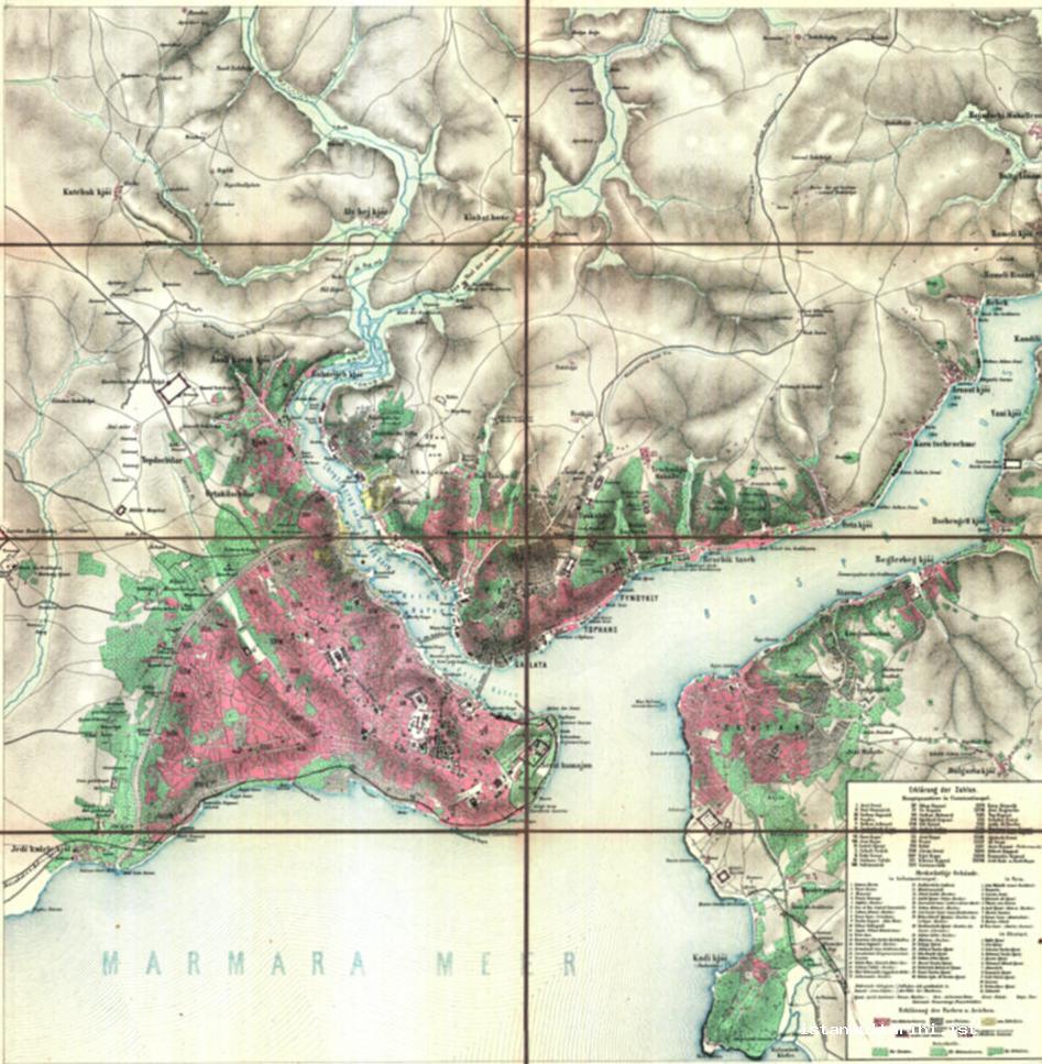 26- J. R. von Scheda, Demographic map of Istanbul, Vienna, 1869, colored lithograph