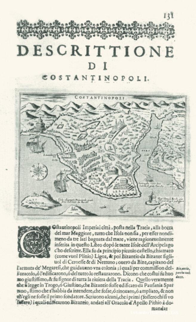 7- Porcacchi, Istanbul from the book <em>Isolaria</em>, 1572, copper print