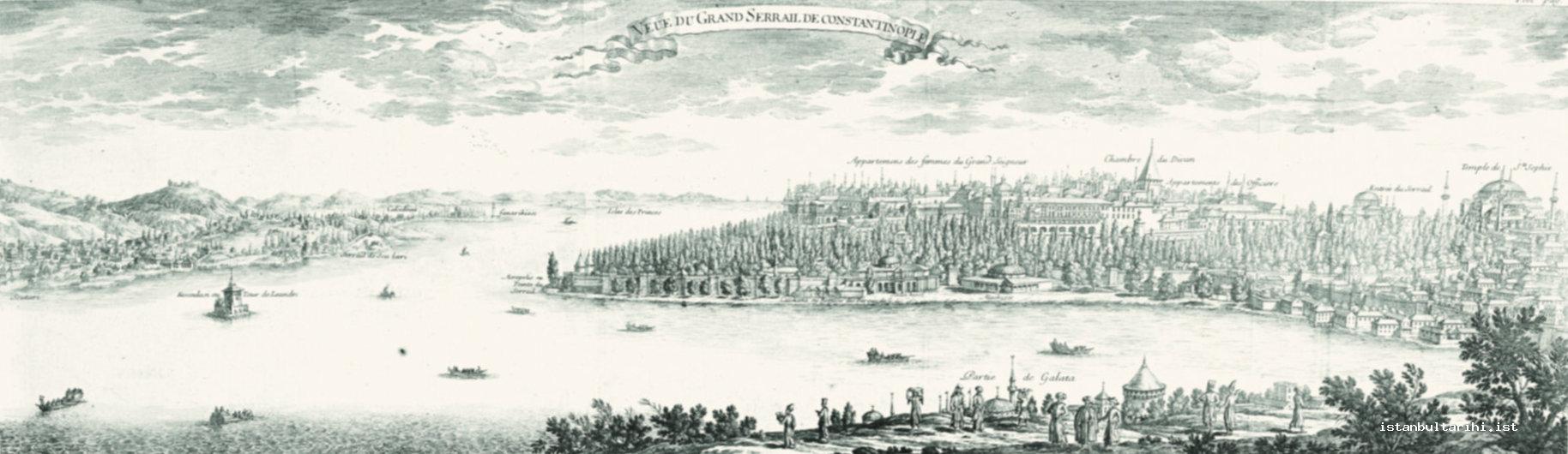 33- Sultan’s great palace, a scene from the hillside of Galata. On the left side the Maiden’s tower and Üsküdar district
