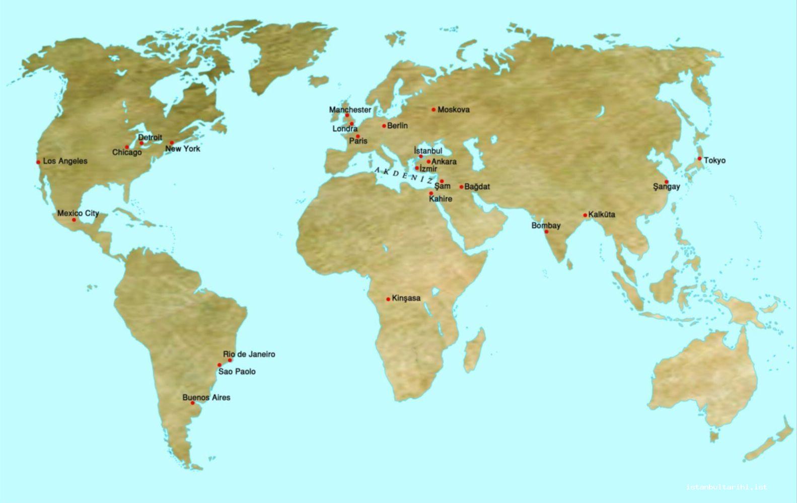 31- Cumhuriyet İstanbul’u ve dünya şehirleri (Harita: Oğuz Kallek)