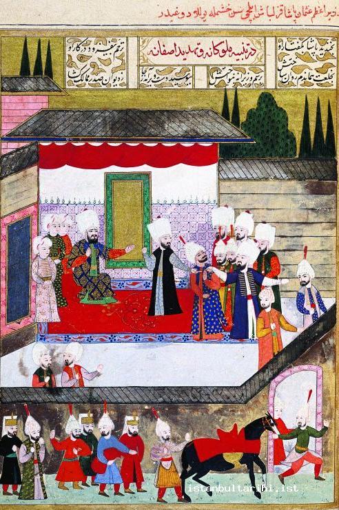 5- Grand Vizier Osman Paşa’s dismissal of Iranian envoy from his presence (Lokman, <em>Şehinşahname</em>)