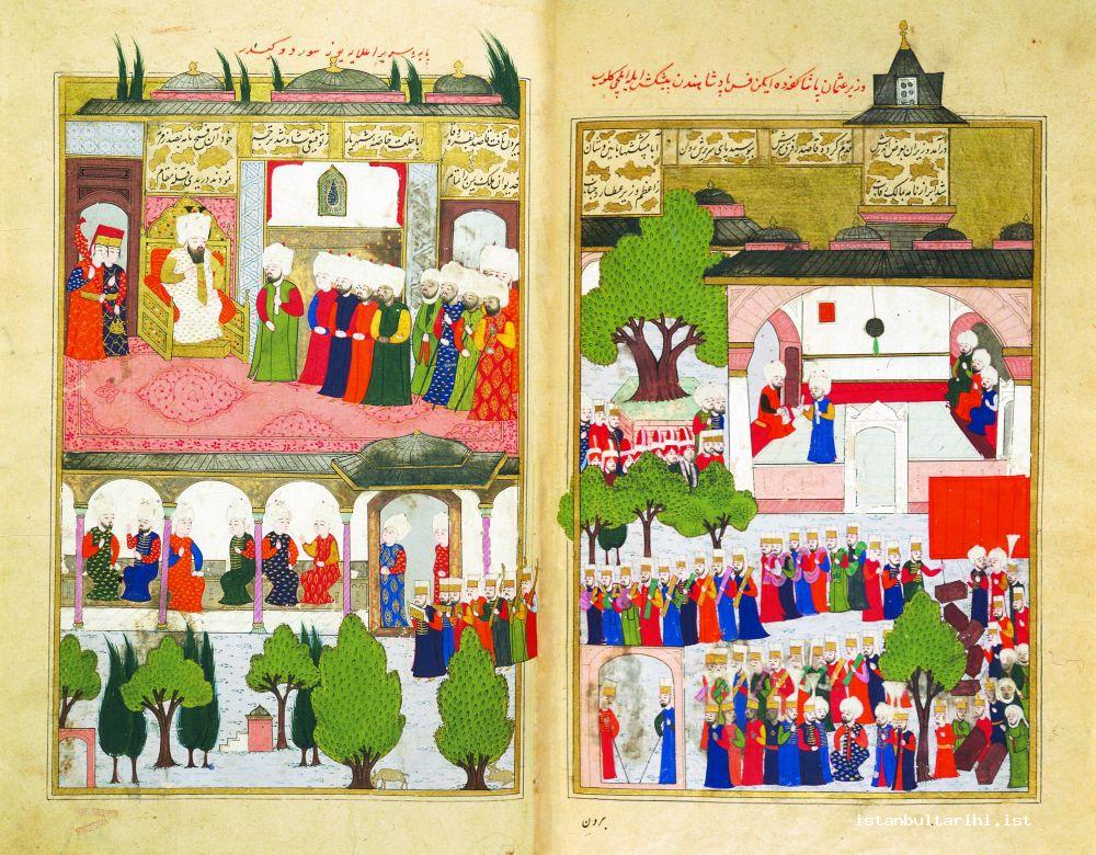 9- Sultan Murad III’s admission of Moroccan envoy to his presence (Lokman, <em>Şehinşahname</em>)