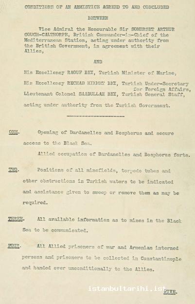 9- Mondros Armistice Agreement’s articles about Istanbul (BOA MHD, no. 460/207) A