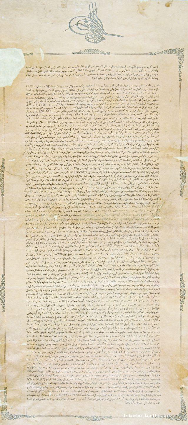 13- The Imperial edict addressing at Grand Vizier Mahmud Nedim Paşa about preparing the regulations which would provide necessary improvements in civil, military, fiscal and judicial affairs (BOA C.DH, no. 2046)