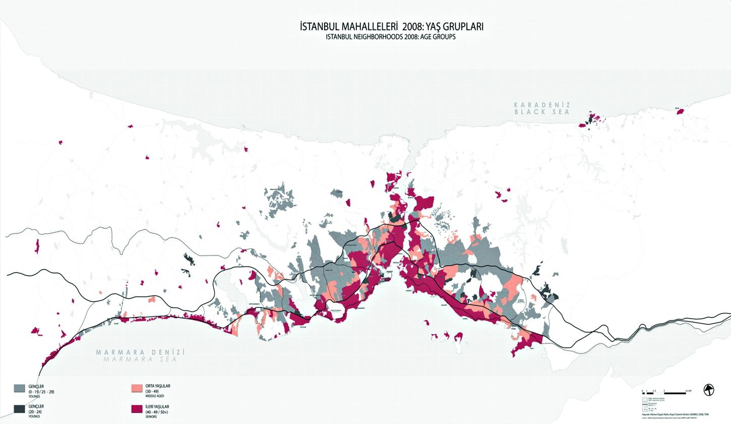 Map 1- Districts of Istanbul 2008: age groups<br>Source: Istanbul 1910-2010: The City, Built Environment and Architectural Culture Exhibition