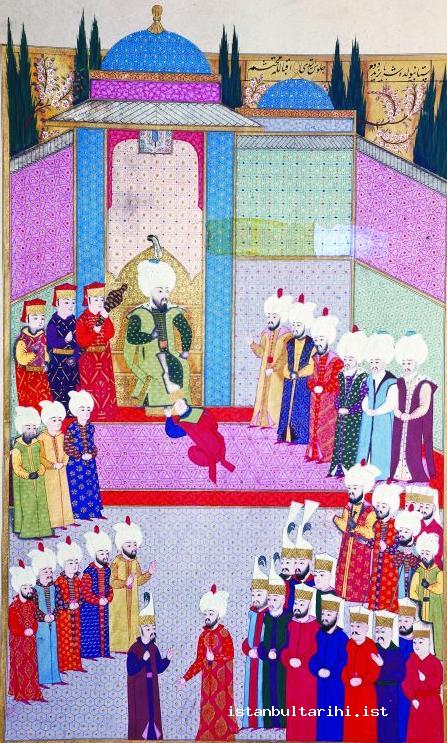 1- The ceremony of accession to the throne of Sultan Bayezid II who was the rst Ottoman sultan who accessed the throne in Istanbul (<em>Hünername</em>)