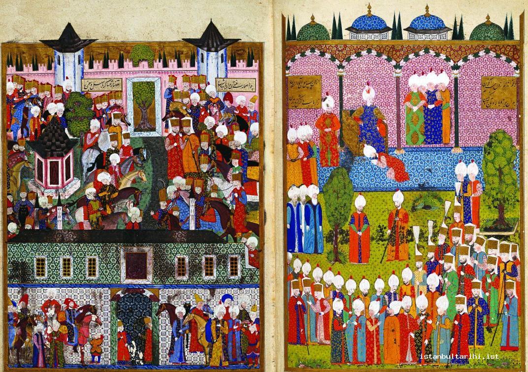 3- Sultan Süleyman I’s ceremony of accession to the throne (Arifi, <em>Süleymanname</em>)