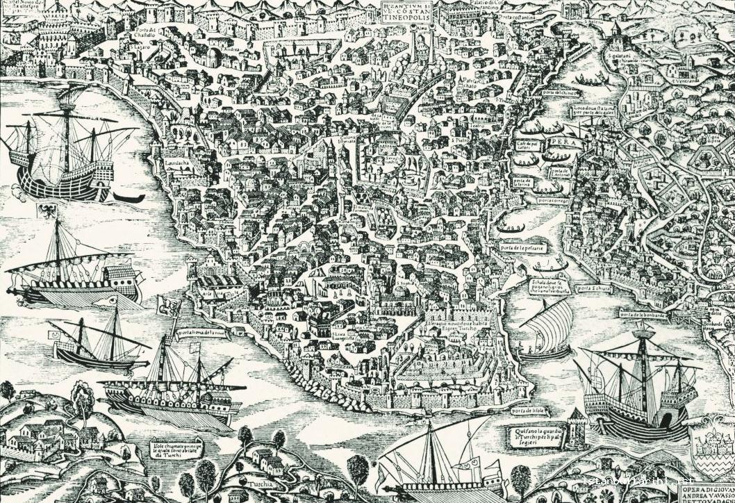 1- Istanbul: The region inside the walls, Galata and the walls surrounding the city (Vavassore), 16th century