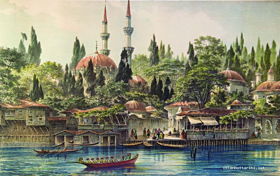 7- Eyüpsultan Mosque, piers and its neighborhood (Flandin)