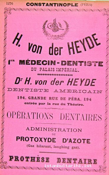 3- The head dentist of Yıldız Palace, Dr. H. vonder Heyden’s flyer with sultanate signature (Raphael C. Cervati, <em>Annuaire Oriental du Commerce</em>, Constantinople 1895)