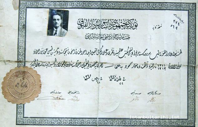 5- The dentistry diploma of Mahmud b. Ali from Republic of Turkey Istanbul Darülfünun Medical School (1927) (Istanbul University Dentistry School Archives)