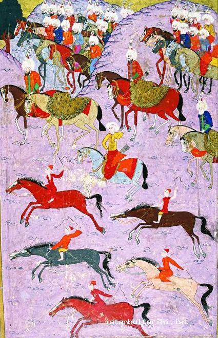 7- Horse race in the circumcision ceremony of Sultan Süleyman I’s sons Mustafa, Mehmed, and Selim (<em>Hünername</em>)