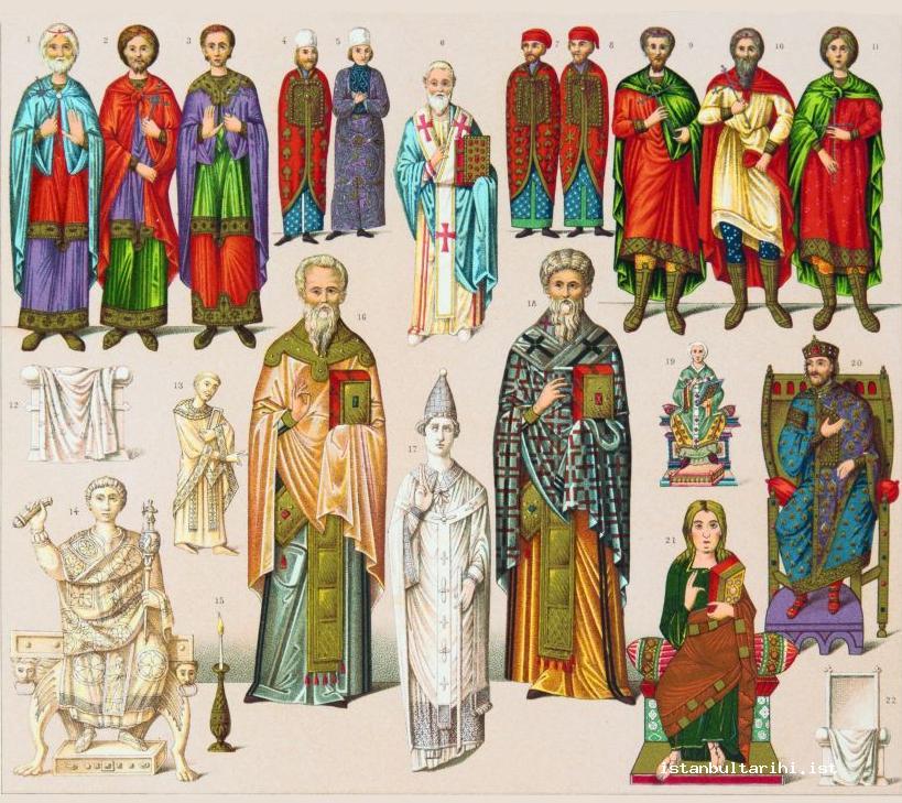 7a- Bizans idareci kıyafetleri (<em>Le Costume Historique, III</em>)