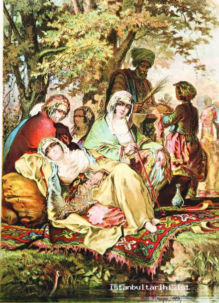 22- Istanbulwomen while having fun in Küçüksu in the 19th century (Preziosi)