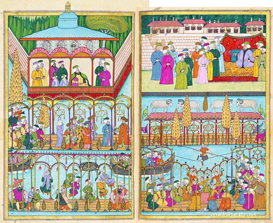 4- Various demonstrations watched by Sultan Ahmed III: The game of Çarpara, ram fighting, swinging, and the acrobats’ shows (Vehbi)