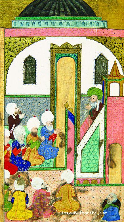 10- The congregation joins the Imam’s invocation in Friday Sermon (Topkapı Palace Museum Library, no. 1296)