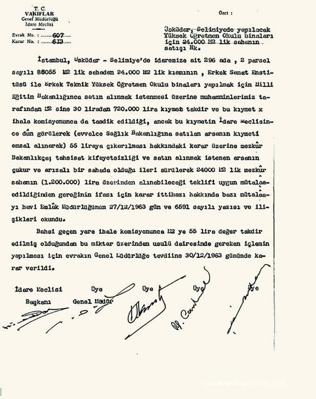 Document 12- The decision of administrative board of the Directorate General of Foundations about the sale of some real estate for the construction of the buildings of teachers’ training college in Üsküdar Selimiye