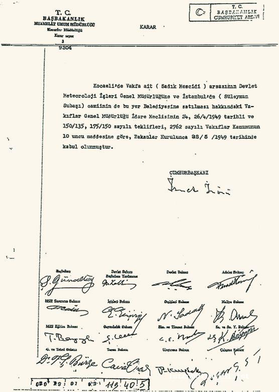 Document 25- The decision of the cabinet about the sale of Süleyman Subaşı masjid