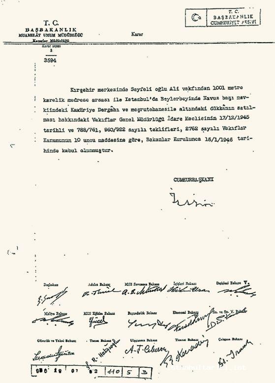 Document 8-  The decision of the cabinet about the sale of the Qadiri lodge and its premises
