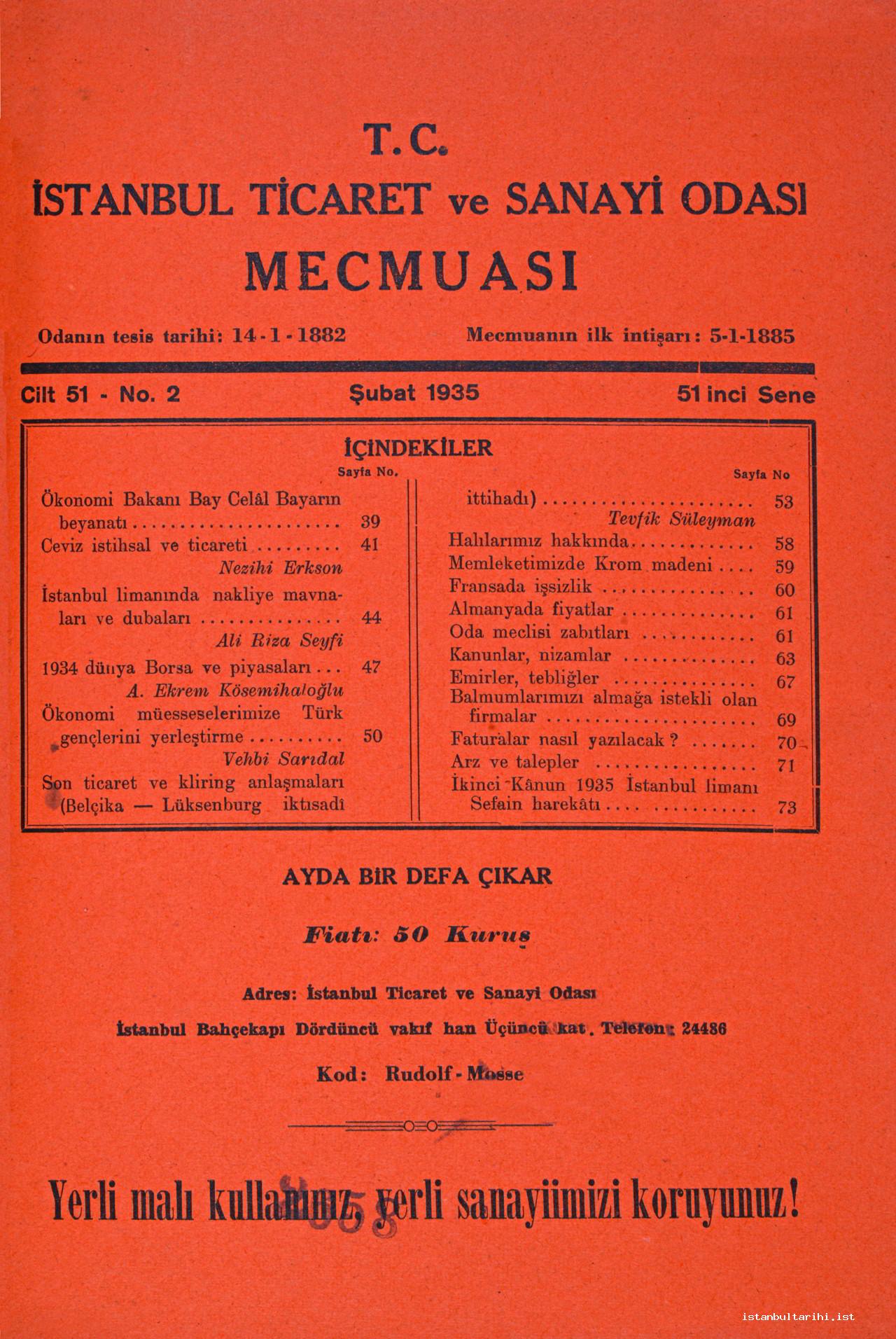 1a- <em>İstanbul Ticaret ve Sanayi Odası Mecmuası</em>’nın 1935 yılına ait bir sayısı