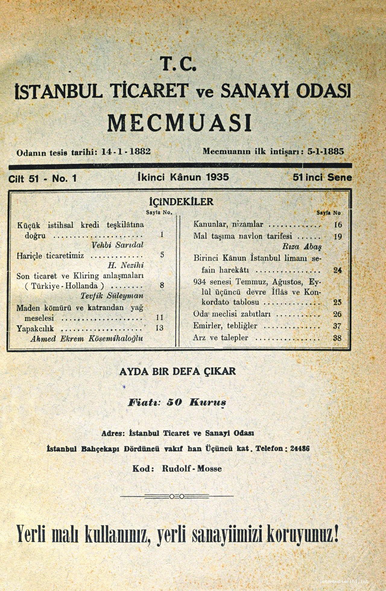 1- An issue from 1935 of the Journal of Istanbul Chamber of Commerce and Industry