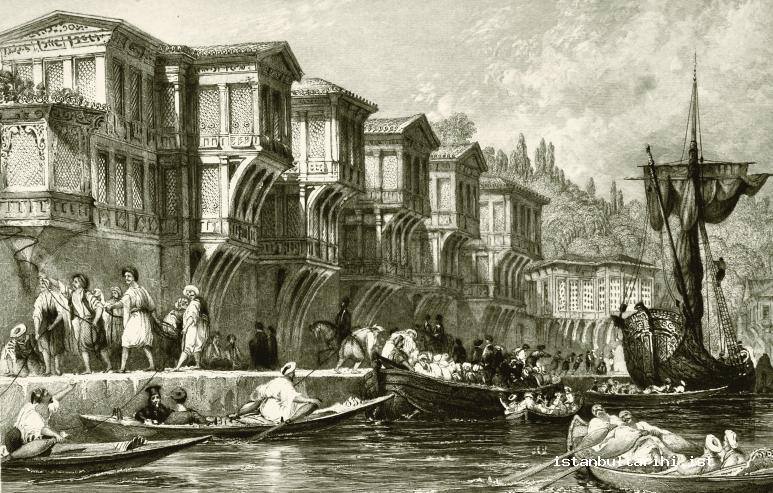 12- Boats and passengers in front of Said Paşa water side mansion (Allom)