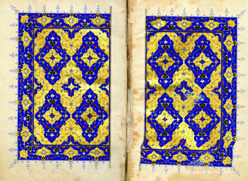 10- The gilding of dual covers of the Qur’an written by Mustafa Dede dated 1524 (Istanbul University., Rare Books and Special Collections Library, A. 6566, fol. 1b-2a)
