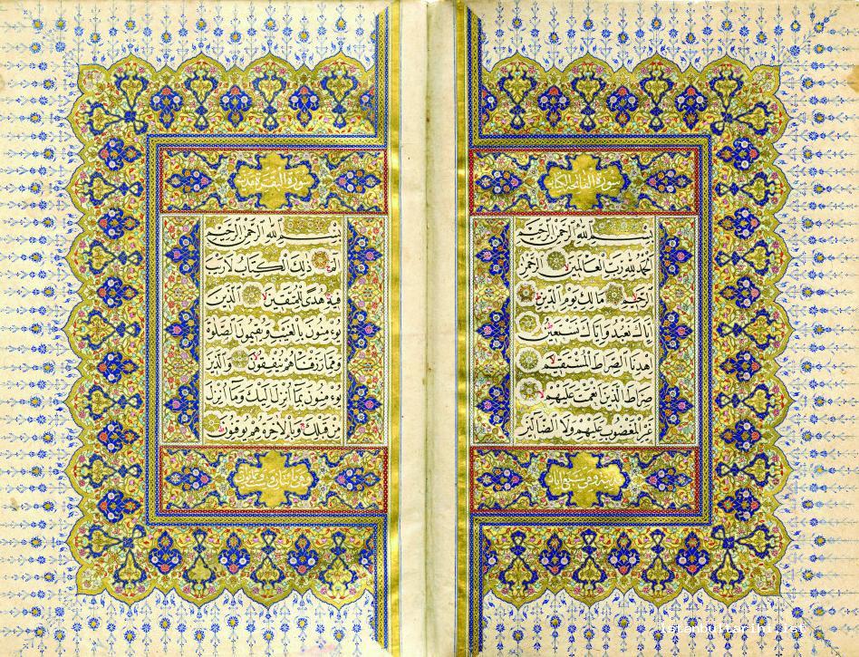 16- The title page of the Qur’an written by Yedikuleli Seyyid Abdullah dated 1712 (Istanbul University, Rare Books and Special Collections Library, A. 6543, fol. 1b-2a)