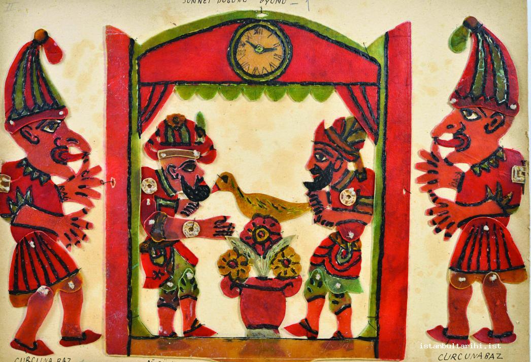 1- Curcunabaz (noisy confusion makers), Hacivat and Karagöz in the game of <em>Sünnet Düğünü</em> (Istanbul Metropolitan Municipality City Museum)