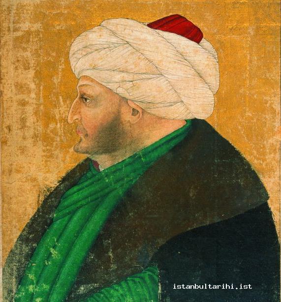 1- The portrait of Sultan Mehmed II. From an album. It is attributed to Sinan Bey (Topkapı Palace Museum Library, no. 2153, fol. 145a)