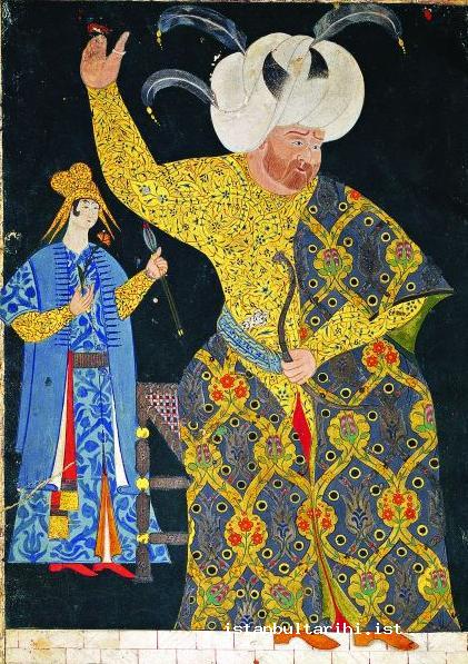 5- Şehzade Selim throwing an arrow to a target. From an album. Painted by Nigari (1561-1562) (Topkapı Palace Museum Library, H., no. 2134, fol. 2b-3a)