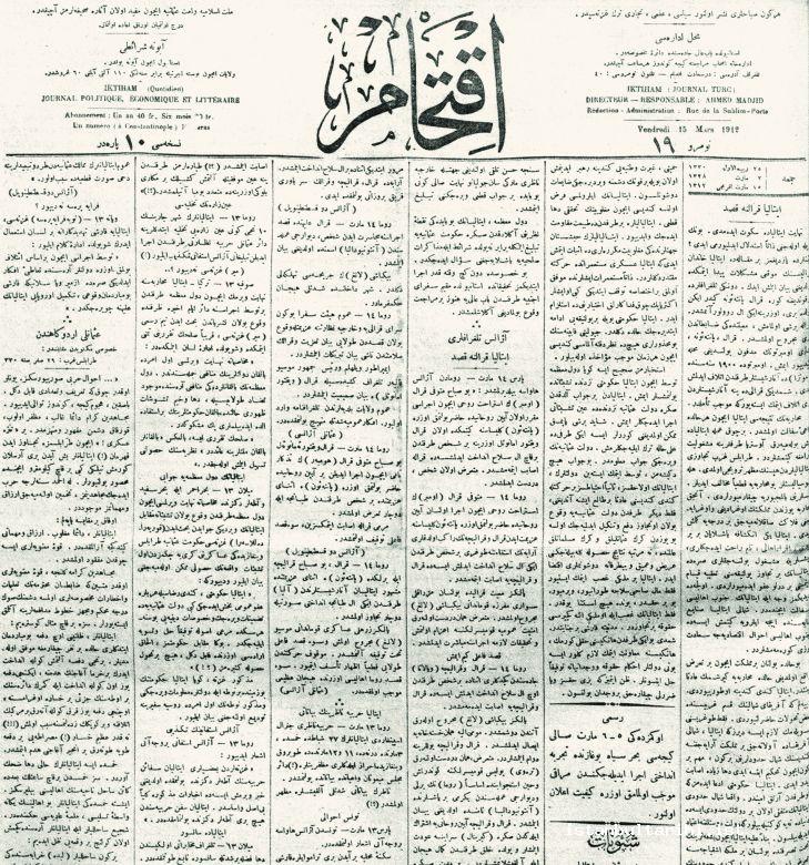 8- <em>İkdam</em> Newspaper. It was published under the title <em>İktiham</em> between 26 February 1912 and 10 August 1912.