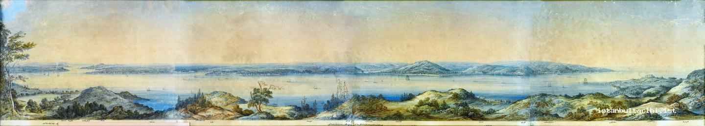 3- A view from the Hill of Yuşa (Joshua): From the Black Sea strait to Kanlıca (1855) (Schranz, Topkapı Palace Museum, no. 17-754)