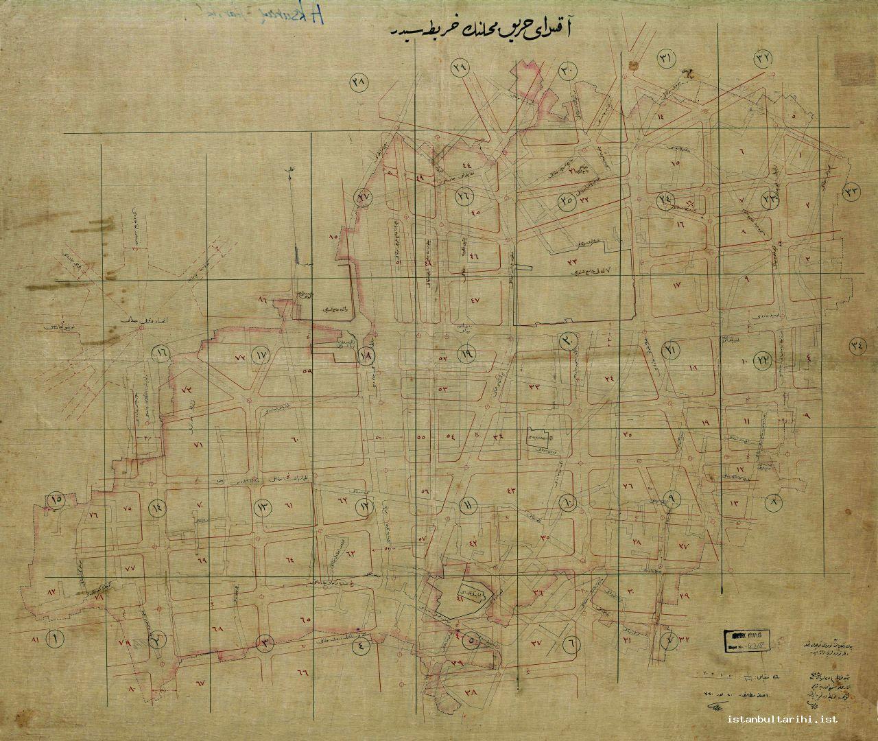 7- 1912 tarihli Aksaray yangın bölgesinin haritası (İBB, Atatürk Kitaplığı)