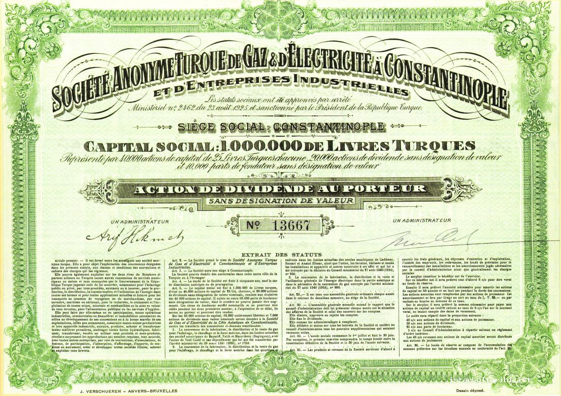 3- Stock certificate of Dolmabahçe Gasworks