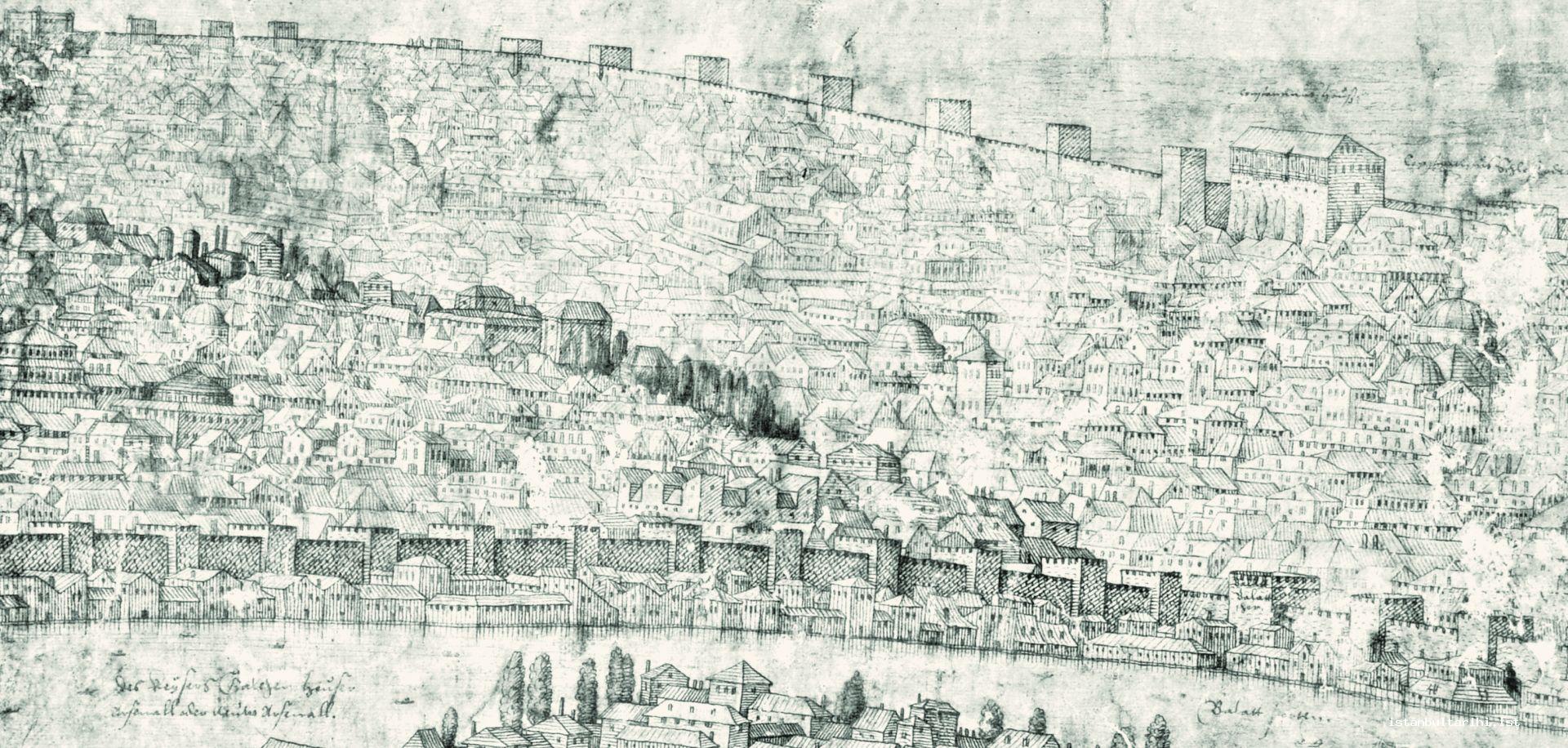 2- Sea and land walls (the neighborhood of Edirnekapı and Ayvansaray) 16<sup>th</sup> century (detail from Lorichs)