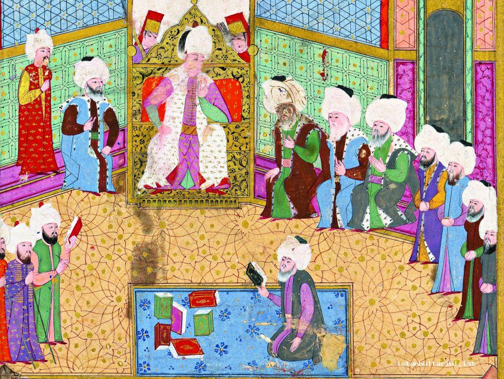 7- A scholarly discourse in the presence of Sultan Süleyman I (<em>Şekaik</em>)