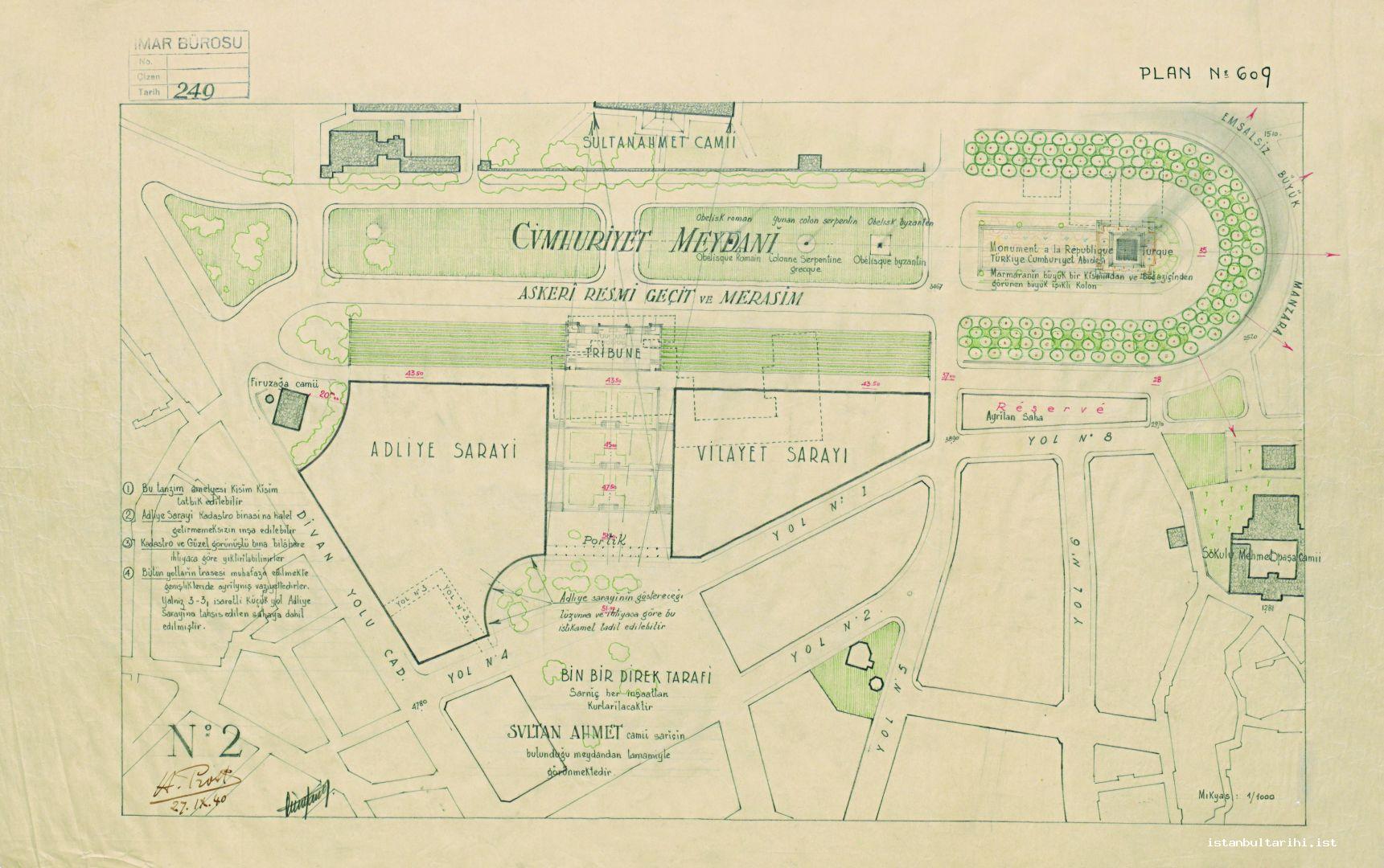 18- Henri Prost’s “Schema of Horse Square,” 18 January 1937 (Istanbul Metropolitan Municipality Archive)    